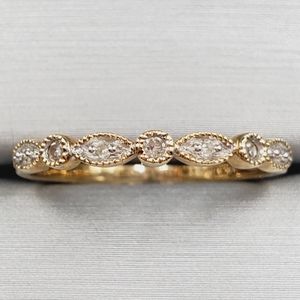 10k Solid Yellow Gold Genuine Round Diamond Milgrain Wedding Band Ring